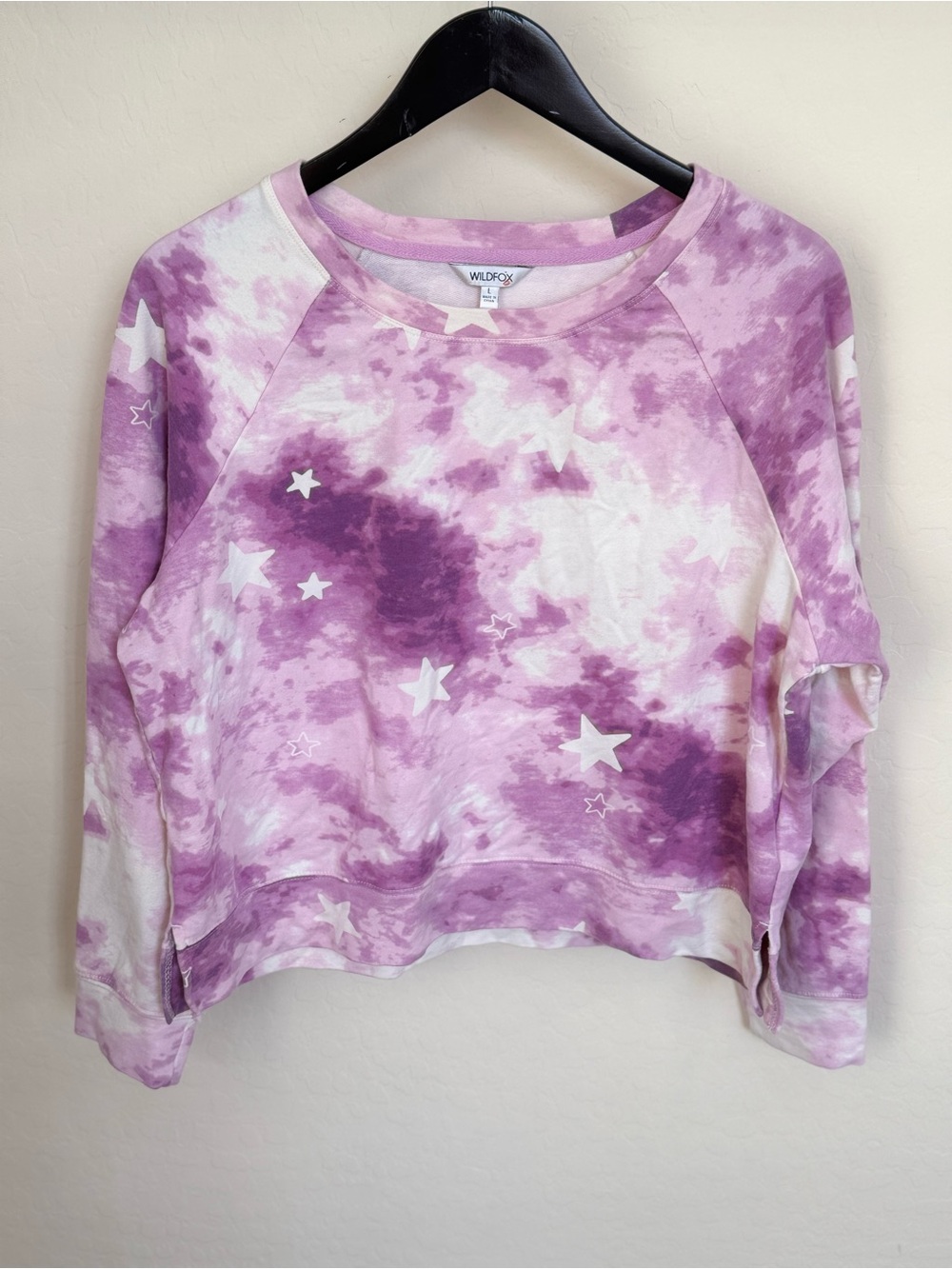 Wildfox Starry Night Purple Tie Dye Star Print Boxy Cropped Sweatshirt Large